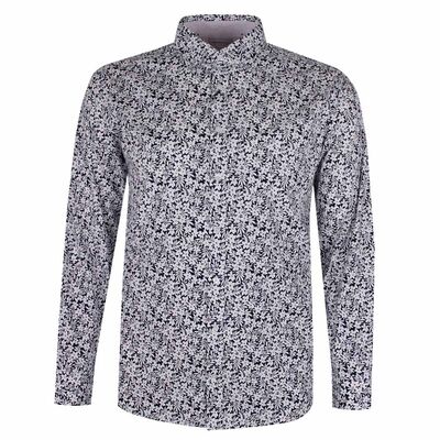 BROOKSFIELD WHITE FLOWER L/S BUSINESS SHIRT-sale clearance-BIGGUY.COM.AU
