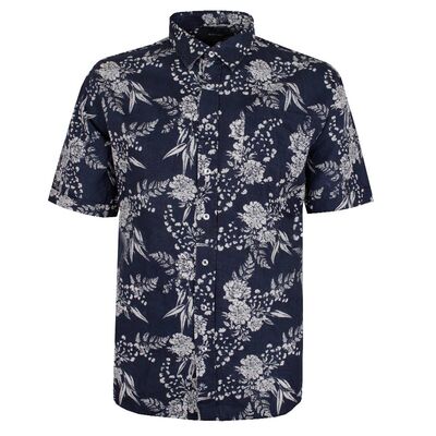 BACKBAY INDIGO PALM LINEN S/S SHIRT-sale clearance-BIGGUY.COM.AU
