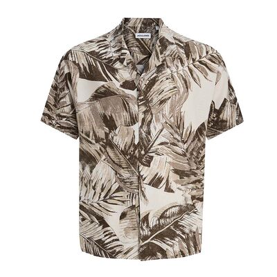 JACK AND JONES BROWN PALM S/S SHIRT -new arrivals-BIGGUY.COM.AU